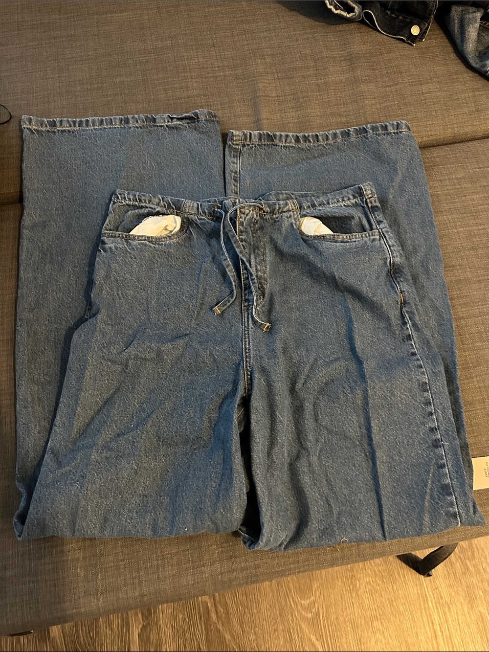 PrettyLittleThing Blue Wide Leg Drawstring Jeans